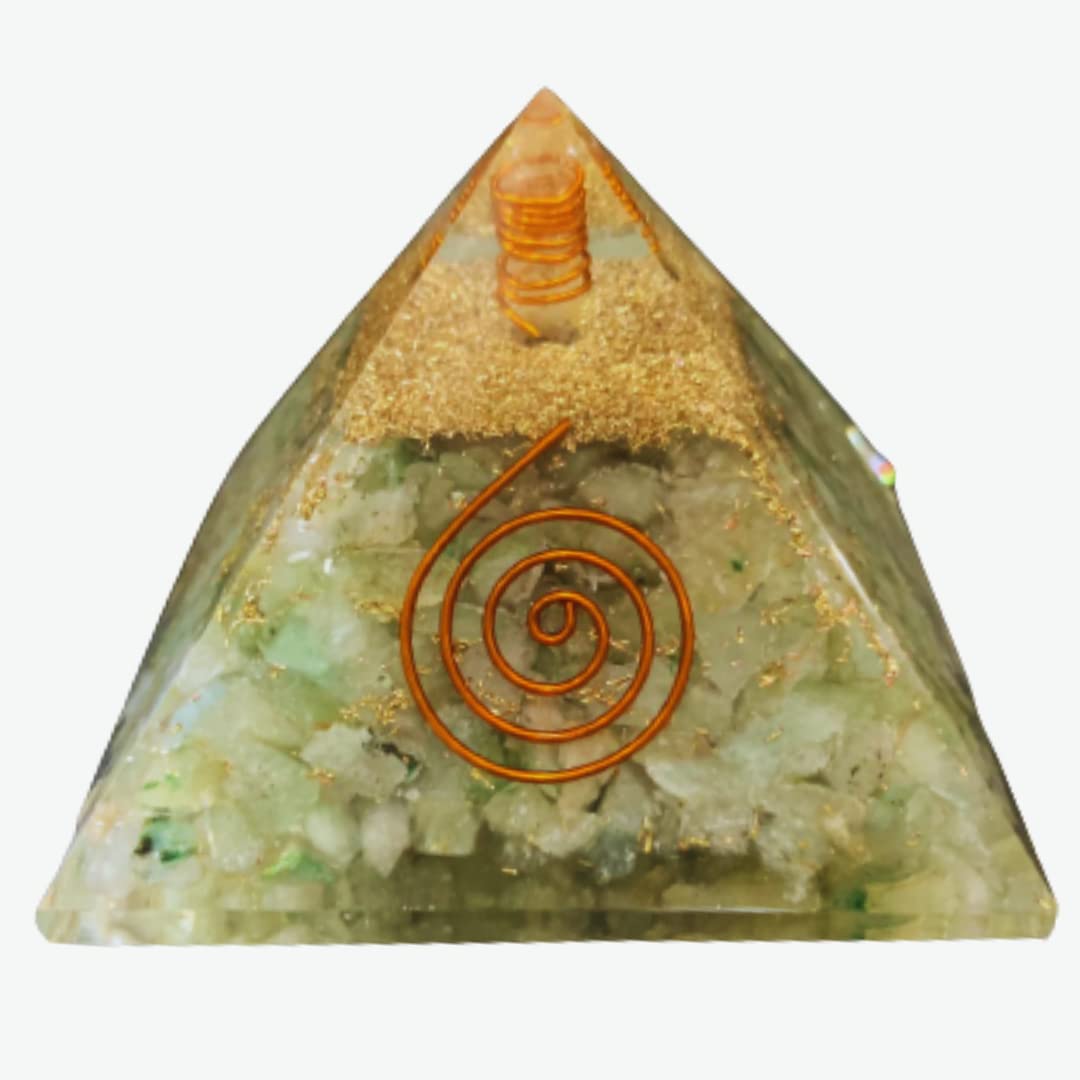 Divinity Crystals Natural Healing Orgone Pyramid Home Decor Vastu for Home Study Table Office Desk Reiki Feng Shui Symbol Crystal Showpieces for Home Decor Education Gifts Raw Green Aventurine